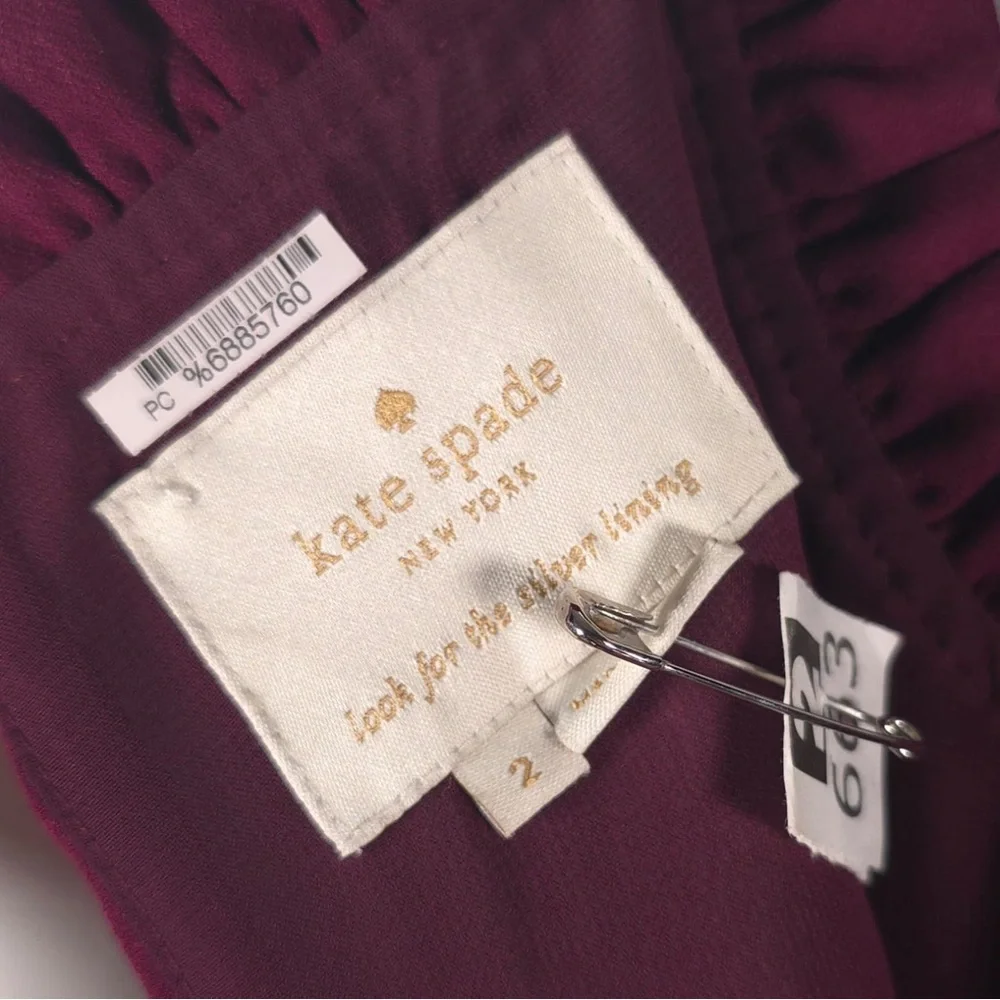 Kate Spade Dress Ma Cherie Ruffle Fit Flare Sleeveless Purple Deep Cherry Size 2